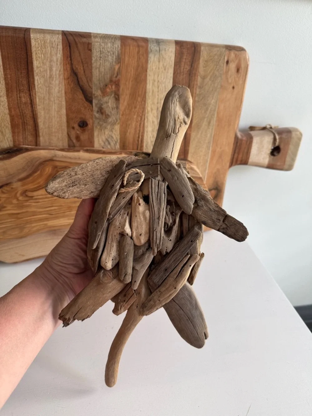 Handcrafted Driftwood Turtle Sculpture Wall Art Natural Brown